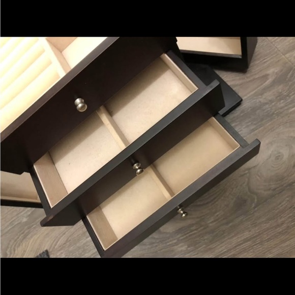 Dark Brown Wooden Jewelry Box with Mirror - Picture 7 of 7